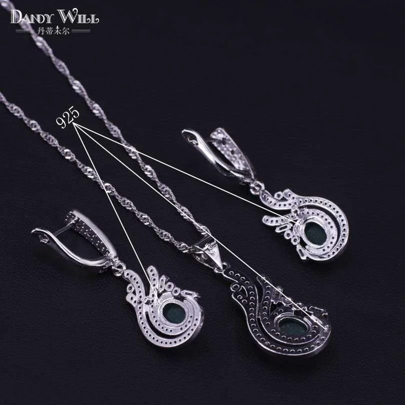 925 Schmuck-Set, Kostüm, Hochzeit, Schmuck-Sets, Olivgrün, Zirkonia, Ohrringe für Damen, Ringe, Anhänger, Halskette, Set, Geschenkbox