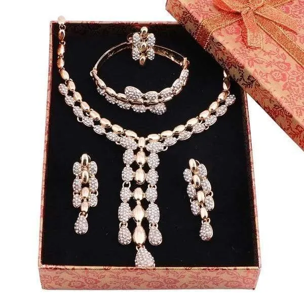 Hochzeits-Halsketten-Sets, Vintage-Strass-Halsband, Quaste und Anhänger, Halsketten, Ohrring, Ring, Armreif, Maxi-Schmuck-Sets