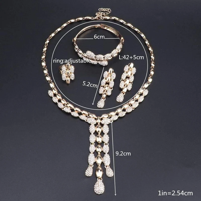 Hochzeits-Halsketten-Sets, Vintage-Strass-Halsband, Quaste und Anhänger, Halsketten, Ohrring, Ring, Armreif, Maxi-Schmuck-Sets