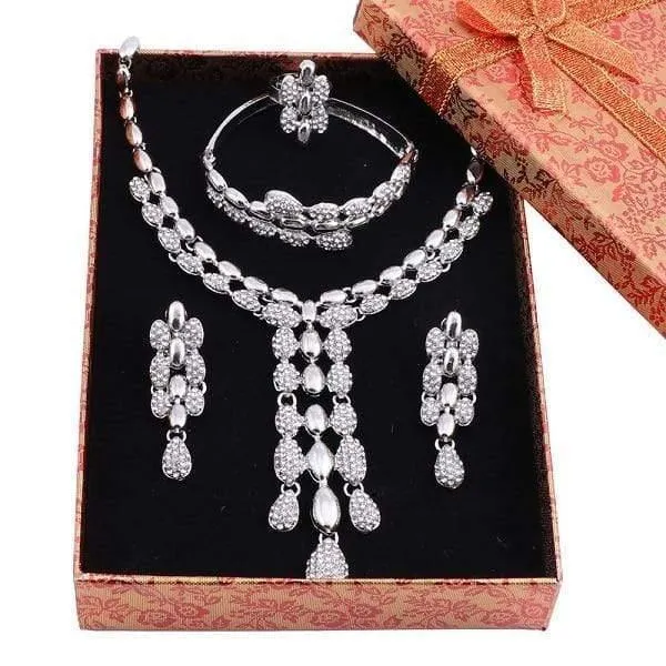 Hochzeits-Halsketten-Sets, Vintage-Strass-Halsband, Quaste und Anhänger, Halsketten, Ohrring, Ring, Armreif, Maxi-Schmuck-Sets
