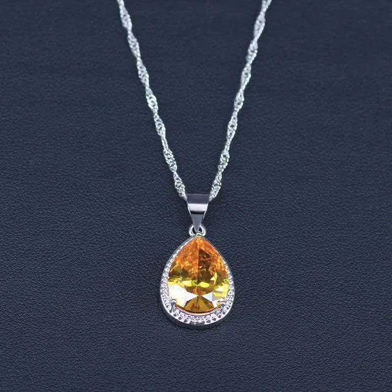 Weißer und funkelnder gelber Kristallstein 925 Sterling Silber 3-teiliges Schmuckset mit großen Wassertropfen für Frauen