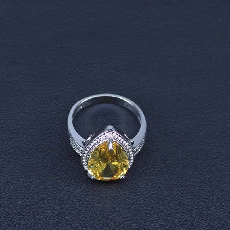 Weißer und funkelnder gelber Kristallstein 925 Sterling Silber 3-teiliges Schmuckset mit großen Wassertropfen für Frauen
