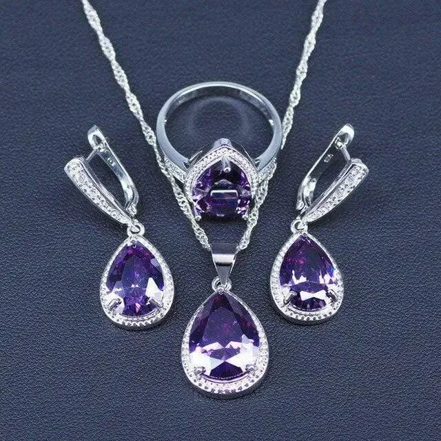Weißer und funkelnder gelber Kristallstein 925 Sterling Silber 3-teiliges Schmuckset mit großen Wassertropfen für Frauen