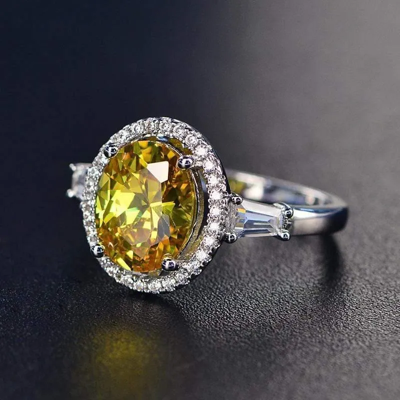 925 Sterling Silber Hochzeit Engagement Schmuck Citrin Ringe Für Frauen Natürliche 8x10MM Oval Edelstein Ring Großhandel