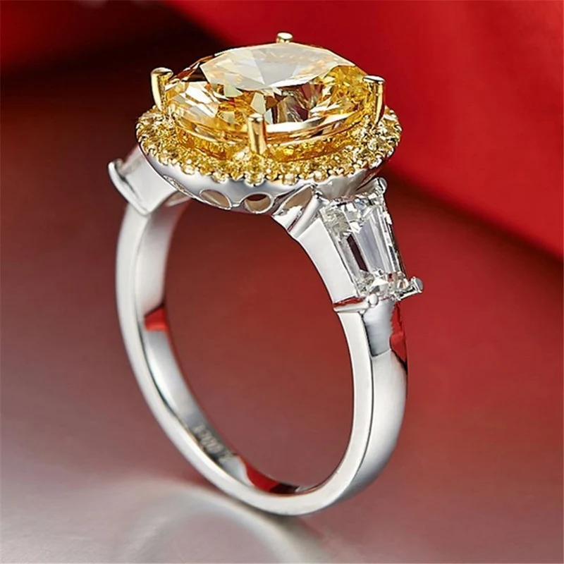 925 Sterling Silber Hochzeit Engagement Schmuck Citrin Ringe Für Frauen Natürliche 8x10MM Oval Edelstein Ring Großhandel