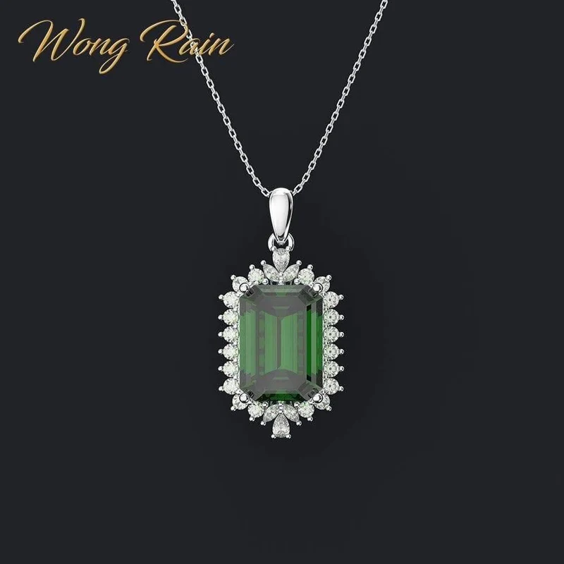 925 Sterling Silber Smaragd Edelstein Diamanten Weißgold Frauen Anhänger Halskette Edlen Schmuck Großhandel