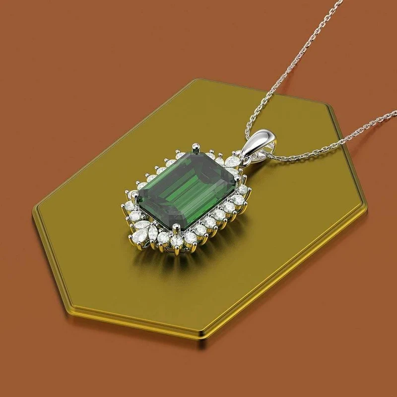 925 Sterling Silber Smaragd Edelstein Diamanten Weißgold Frauen Anhänger Halskette Edlen Schmuck Großhandel