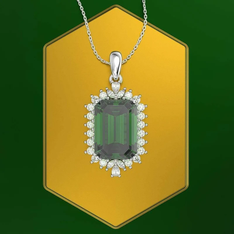 925 Sterling Silber Smaragd Edelstein Diamanten Weißgold Frauen Anhänger Halskette Edlen Schmuck Großhandel