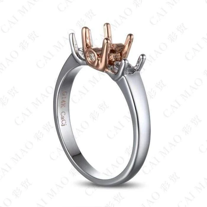 Diamantringfassungen mit drei Steinen im Rundschliff, Halbfassung, 14 Karat Roségold, Edelstein-Verlobungsring, edler Schmuck