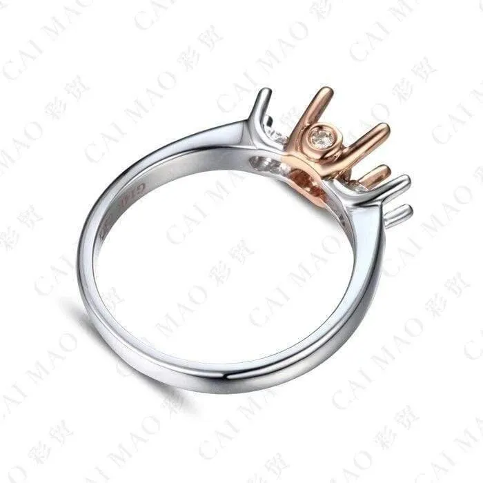 Diamantringfassungen mit drei Steinen im Rundschliff, Halbfassung, 14 Karat Roségold, Edelstein-Verlobungsring, edler Schmuck