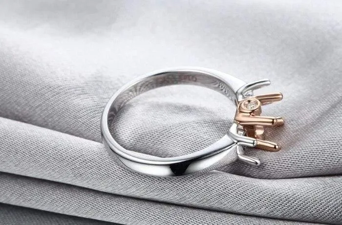 Diamantringfassungen mit drei Steinen im Rundschliff, Halbfassung, 14 Karat Roségold, Edelstein-Verlobungsring, edler Schmuck