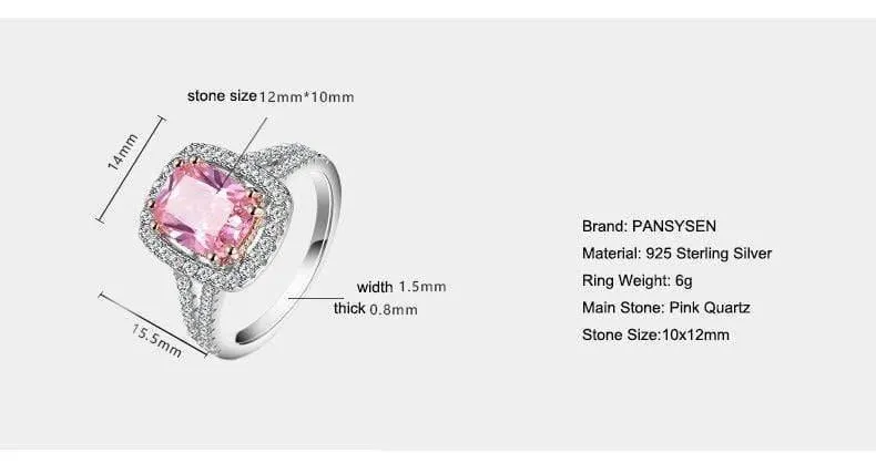 925 Silber Schmuck Ringe für Frauen 10x12mm Rosa Spinell Diamant Feiner Schmuck Braut Hochzeit Verlobungsring