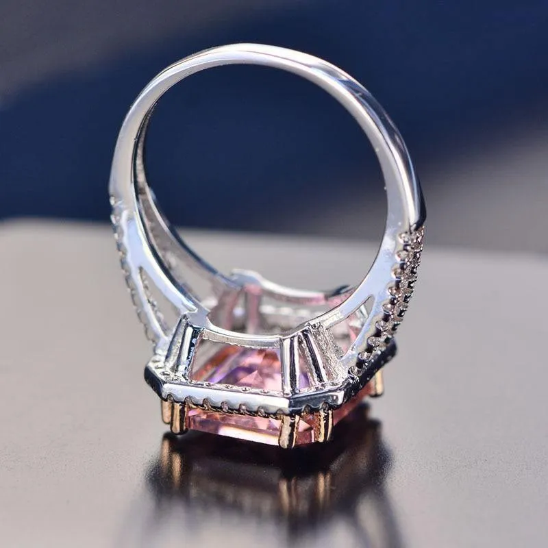 925 Silber Schmuck Ringe für Frauen 10x12mm Rosa Spinell Diamant Feiner Schmuck Braut Hochzeit Verlobungsring