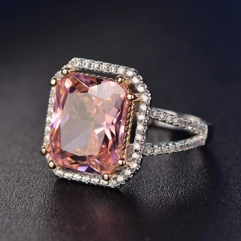 925 Silber Schmuck Ringe für Frauen 10x12mm Rosa Spinell Diamant Feiner Schmuck Braut Hochzeit Verlobungsring