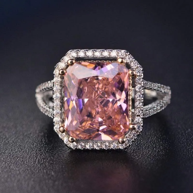925 Silber Schmuck Ringe für Frauen 10x12mm Rosa Spinell Diamant Feiner Schmuck Braut Hochzeit Verlobungsring