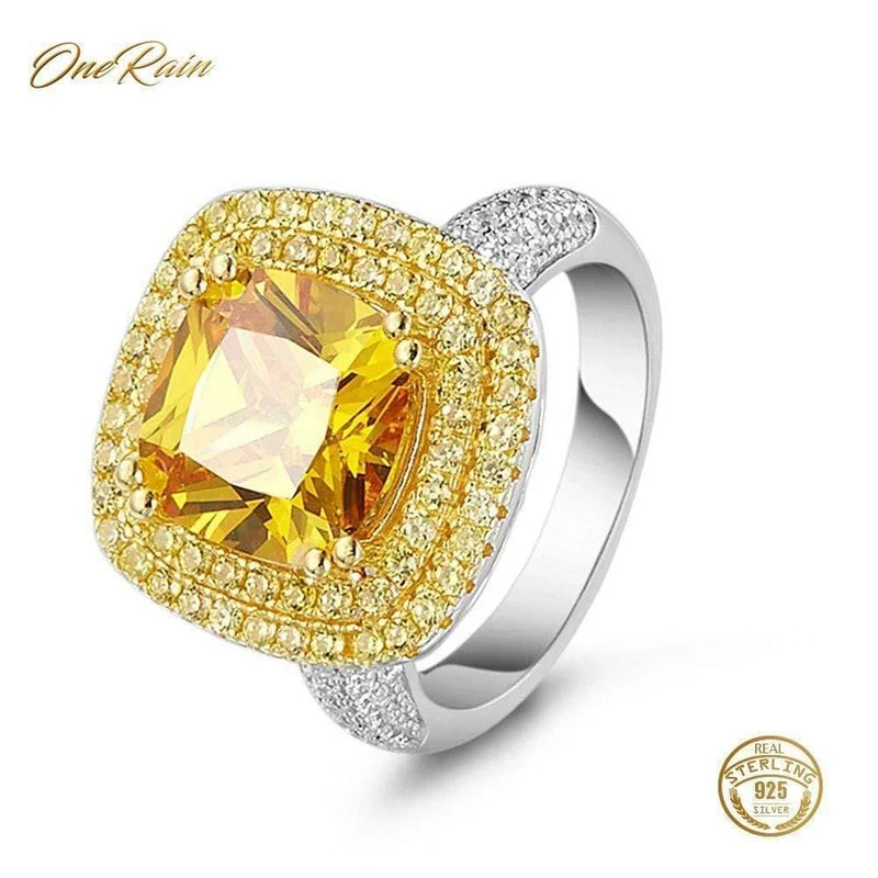 925 Sterling Silber Citrin Diamanten Hochzeit Engagement Cocktail Party Für Frauen Ring Schmuck Großhandel