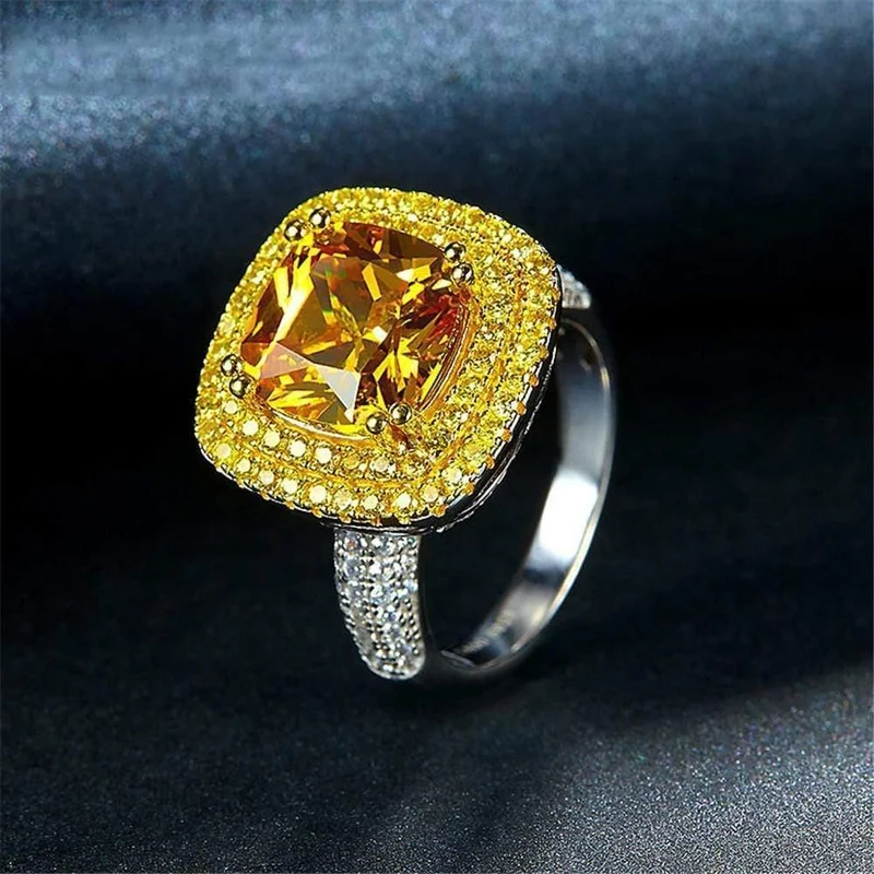 925 Sterling Silber Citrin Diamanten Hochzeit Engagement Cocktail Party Für Frauen Ring Schmuck Großhandel