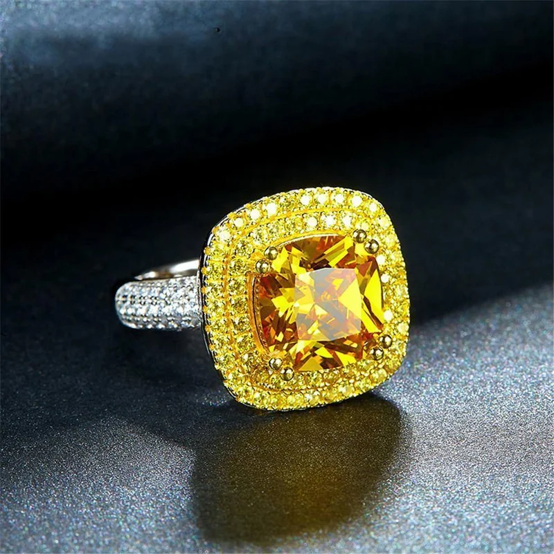925 Sterling Silber Citrin Diamanten Hochzeit Engagement Cocktail Party Für Frauen Ring Schmuck Großhandel