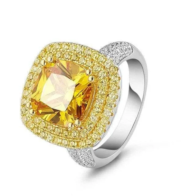 925 Sterling Silber Citrin Diamanten Hochzeit Engagement Cocktail Party Für Frauen Ring Schmuck Großhandel