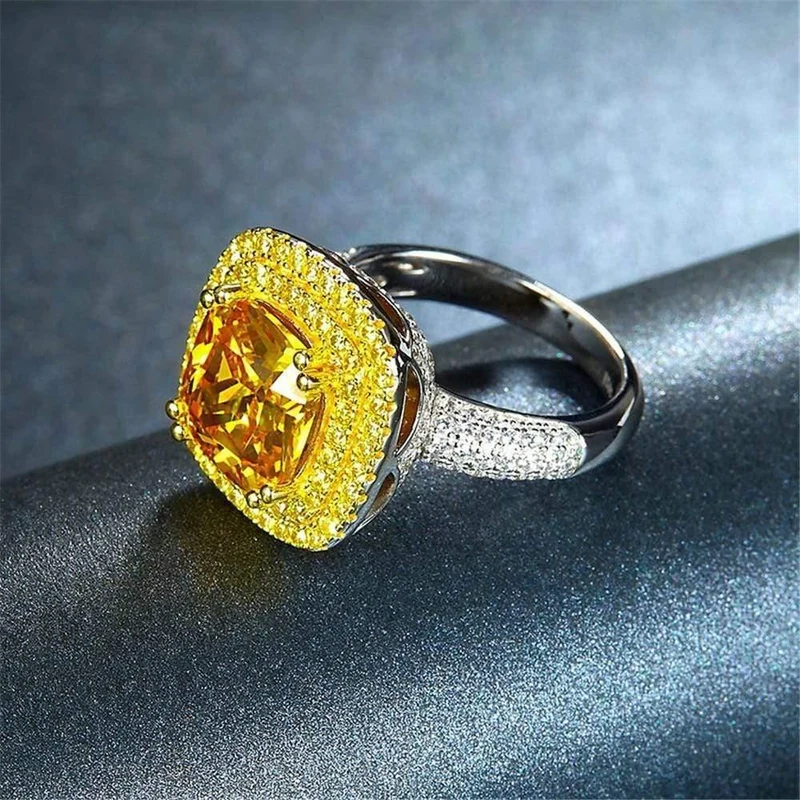925 Sterling Silber Citrin Diamanten Hochzeit Engagement Cocktail Party Für Frauen Ring Schmuck Großhandel