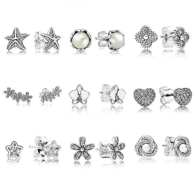 Cluster White Orchid 925 Sterling Silber Ohrstecker Für Frauen Hochzeit Geschenk DIY Europa Schmuck