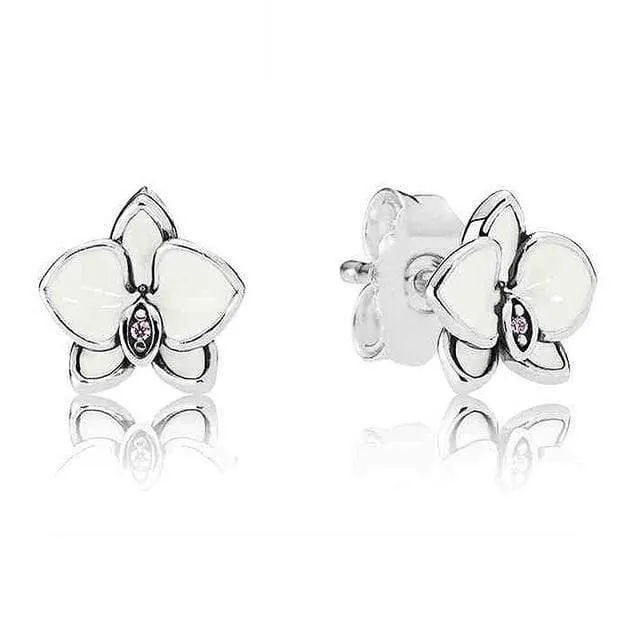 Cluster White Orchid 925 Sterling Silber Ohrstecker Für Frauen Hochzeit Geschenk DIY Europa Schmuck