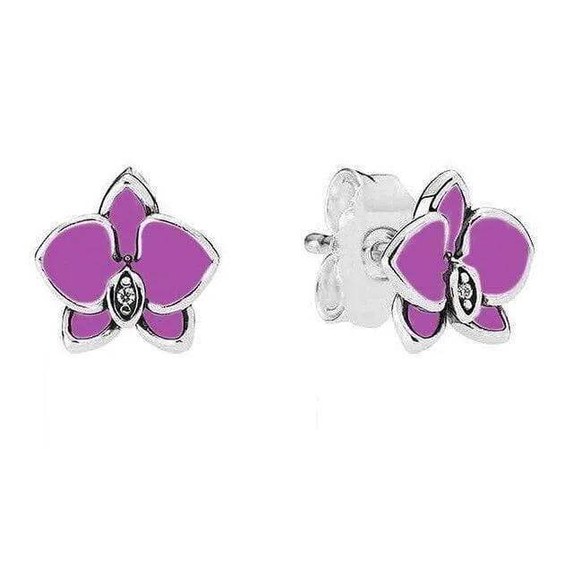 Cluster White Orchid 925 Sterling Silber Ohrstecker Für Frauen Hochzeit Geschenk DIY Europa Schmuck