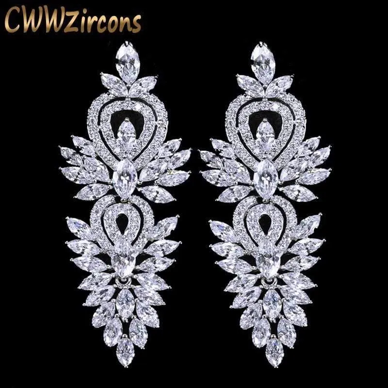 Vintage Hochzeit Partei Schmuck Zubehör Wunderschöne Zirkonia Big Lange Luxus Braut Ohrring für Frauen CZ309
