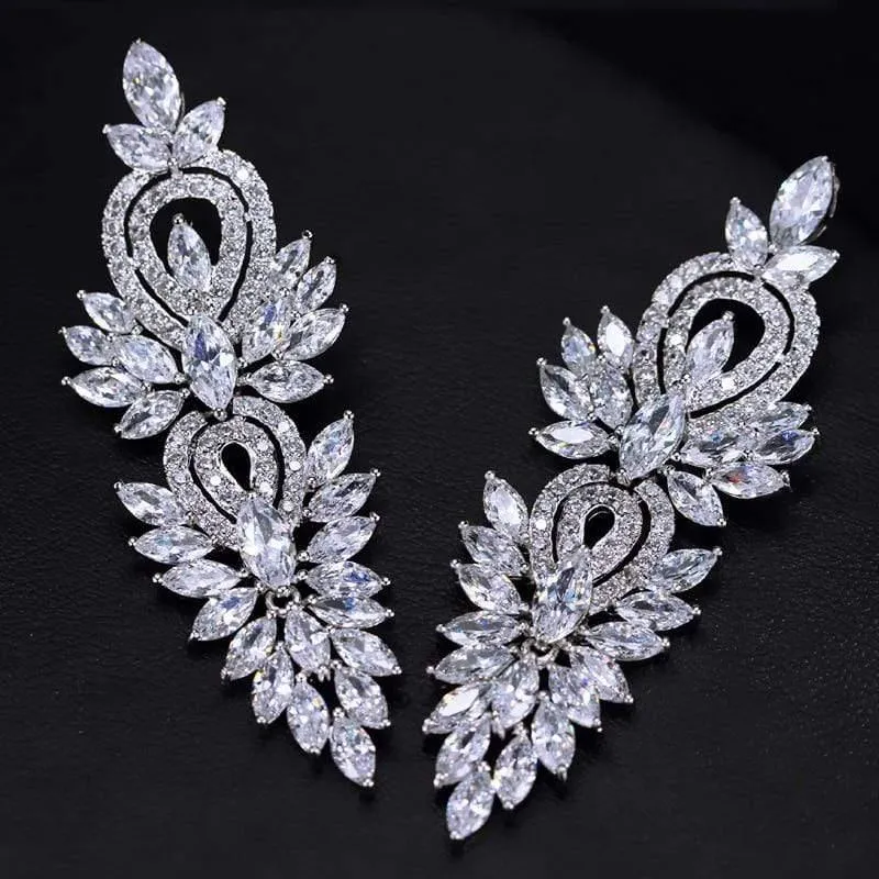 Vintage Hochzeit Partei Schmuck Zubehör Wunderschöne Zirkonia Big Lange Luxus Braut Ohrring für Frauen CZ309