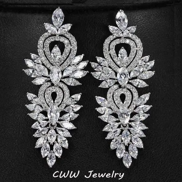 Vintage Hochzeit Partei Schmuck Zubehör Wunderschöne Zirkonia Big Lange Luxus Braut Ohrring für Frauen CZ309