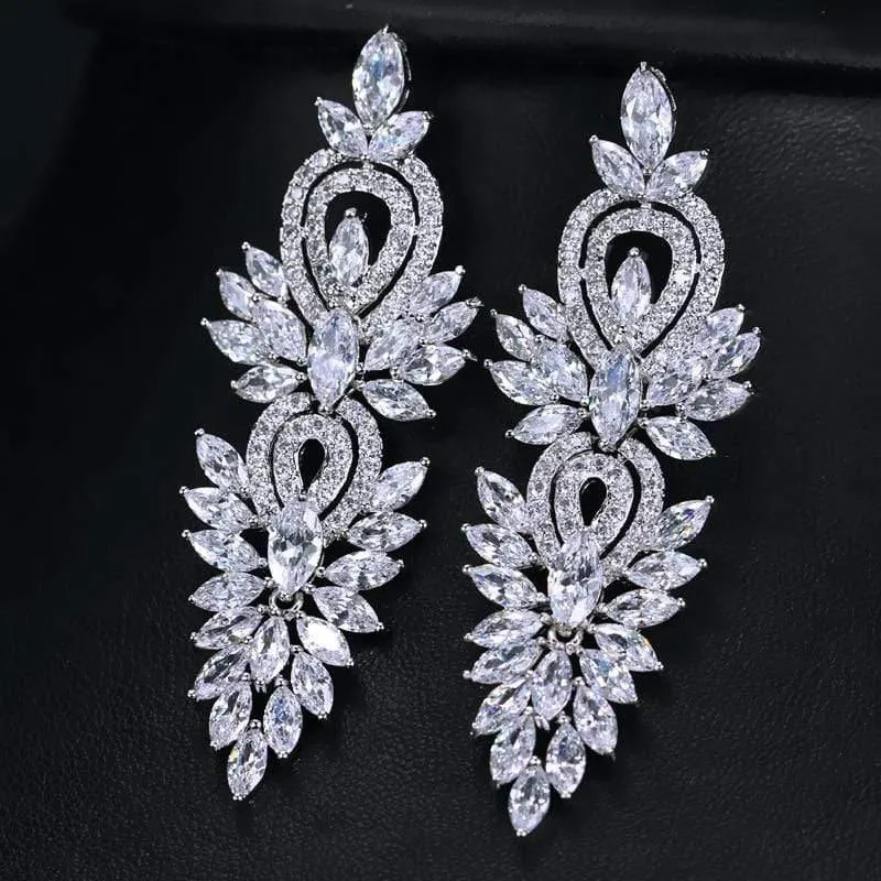 Vintage Hochzeit Partei Schmuck Zubehör Wunderschöne Zirkonia Big Lange Luxus Braut Ohrring für Frauen CZ309