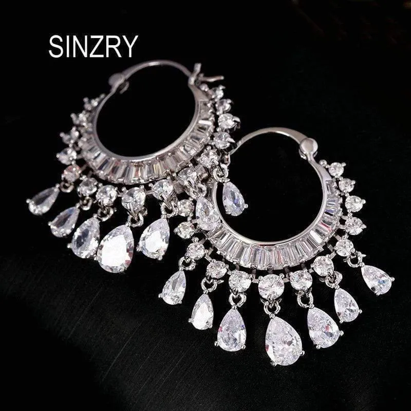 Kubikzircon elegante partei braut waterdrop quaste ohrringe schillernde hochzeit schmuck zubehör