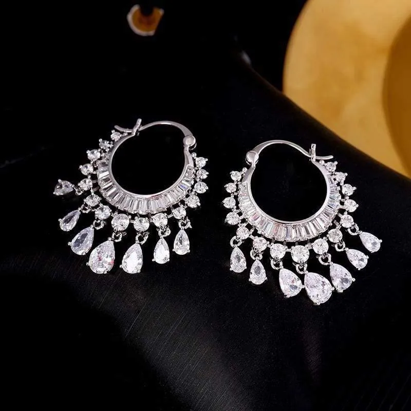 Kubikzircon elegante partei braut waterdrop quaste ohrringe schillernde hochzeit schmuck zubehör