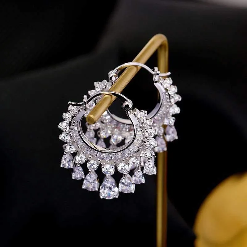 Kubikzircon elegante partei braut waterdrop quaste ohrringe schillernde hochzeit schmuck zubehör