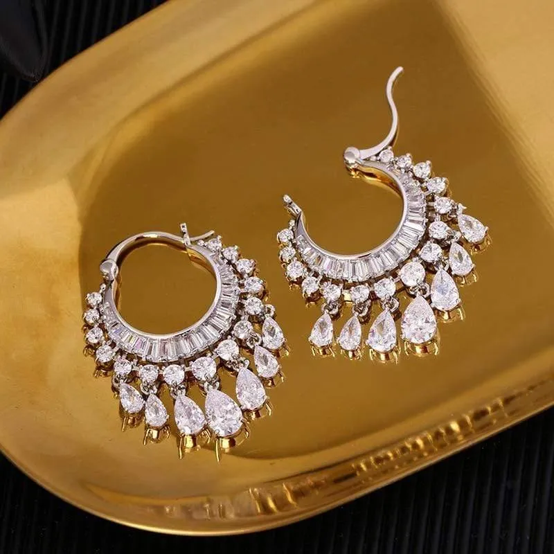 Kubikzircon elegante partei braut waterdrop quaste ohrringe schillernde hochzeit schmuck zubehör