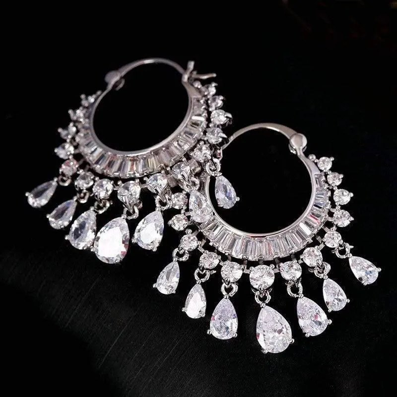Kubikzircon elegante partei braut waterdrop quaste ohrringe schillernde hochzeit schmuck zubehör
