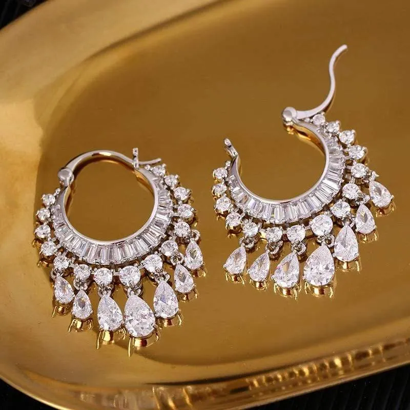 Kubikzircon elegante partei braut waterdrop quaste ohrringe schillernde hochzeit schmuck zubehör