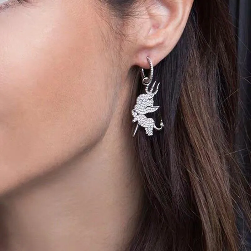 Kristall Teufel Tropfen Ohrringe Luxus Braut Hochzeit Silber Farben Mode Zirkonia Schmuck Zubehör für Frauen