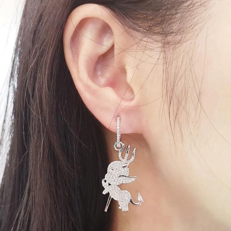 Kristall Teufel Tropfen Ohrringe Luxus Braut Hochzeit Silber Farben Mode Zirkonia Schmuck Zubehör für Frauen