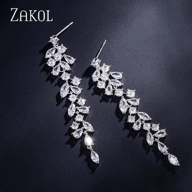 Lange Tropfenohrringe mit Kristallblättern für elegante Frauen, Braut, Hochzeit, Schmuck, Accessoires, Geschenk FSEP2232