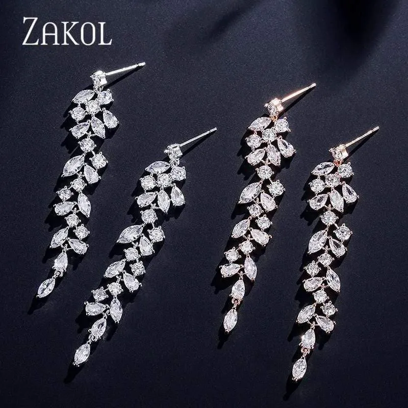 Lange Tropfenohrringe mit Kristallblättern für elegante Frauen, Braut, Hochzeit, Schmuck, Accessoires, Geschenk FSEP2232