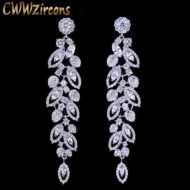 Brautschmuck Wunderschöne Top-Qualität Zirkonia Pave Long Dangle Hochzeit Ohrringe für Bräute CZ396