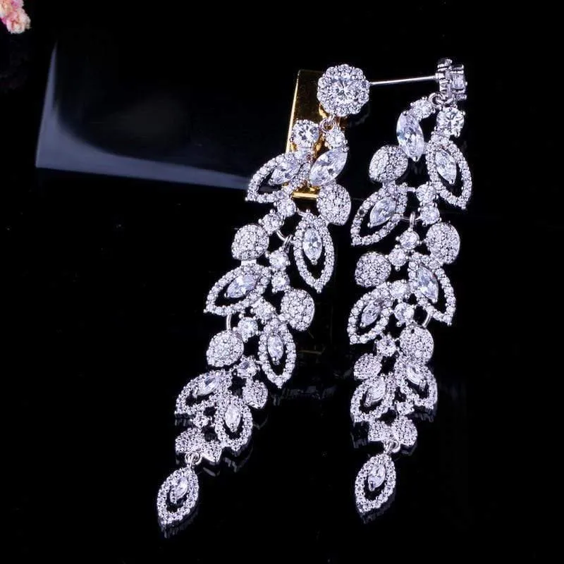 Brautschmuck Wunderschöne Top-Qualität Zirkonia Pave Long Dangle Hochzeit Ohrringe für Bräute CZ396