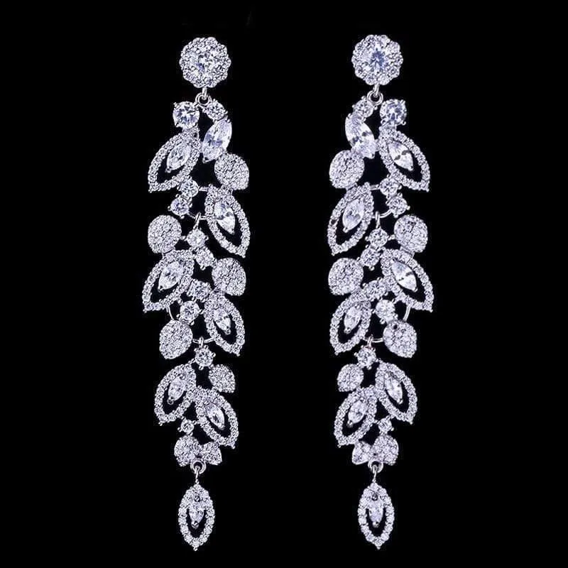 Brautschmuck Wunderschöne Top-Qualität Zirkonia Pave Long Dangle Hochzeit Ohrringe für Bräute CZ396