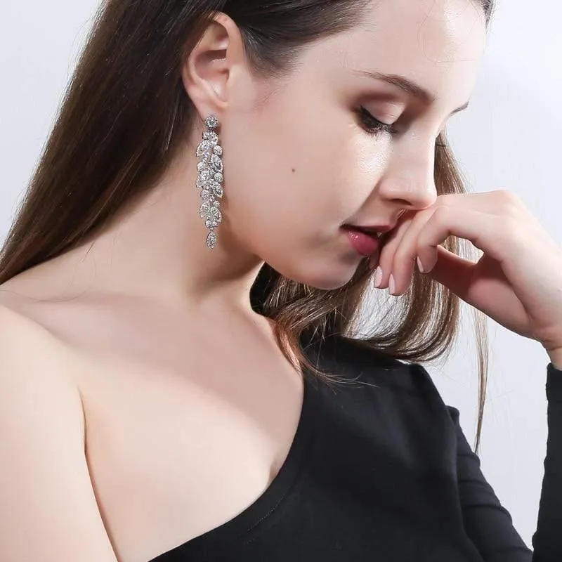 Brautschmuck Wunderschöne Top-Qualität Zirkonia Pave Long Dangle Hochzeit Ohrringe für Bräute CZ396