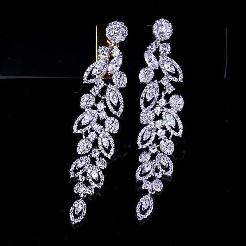 Brautschmuck Wunderschöne Top-Qualität Zirkonia Pave Long Dangle Hochzeit Ohrringe für Bräute CZ396