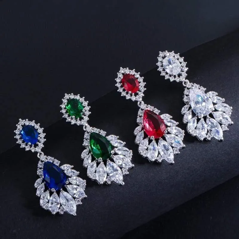 Eleganter Kronleuchter, AAA + Zirkonia, langer, großer Kristall-Braut-Ohrring für Hochzeitsschmuck, CZ202