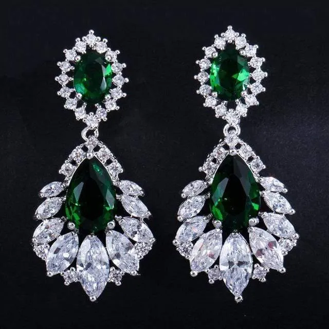 Eleganter Kronleuchter, AAA + Zirkonia, langer, großer Kristall-Braut-Ohrring für Hochzeitsschmuck, CZ202
