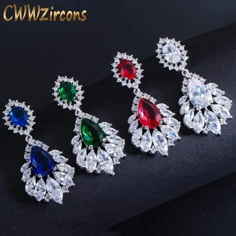 Eleganter Kronleuchter, AAA + Zirkonia, langer, großer Kristall-Braut-Ohrring für Hochzeitsschmuck, CZ202