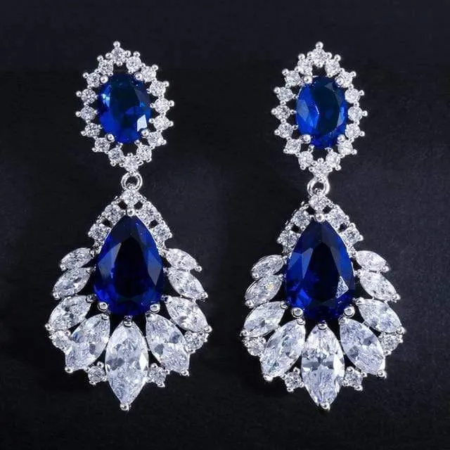 Eleganter Kronleuchter, AAA + Zirkonia, langer, großer Kristall-Braut-Ohrring für Hochzeitsschmuck, CZ202